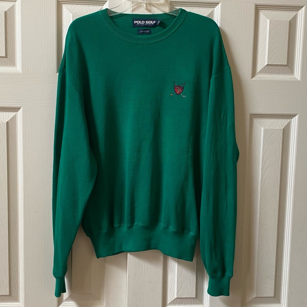 POLO GOLF RALPH LAUREN / COTTON LONG SLEEVE MENS PULLOVER SWEATER/GREEN/ LARGE